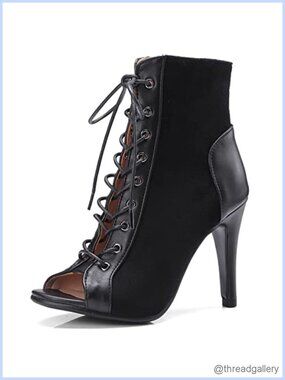 Roimaash Heels Dance Shoes Lace Up Peep Toe Stiletto Sandals 10cm